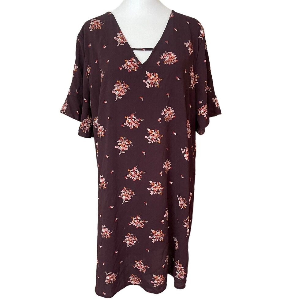 Maurices 2XL Tunic Mini Dress Purple Floral Vneck Cutout Shift Thin Short